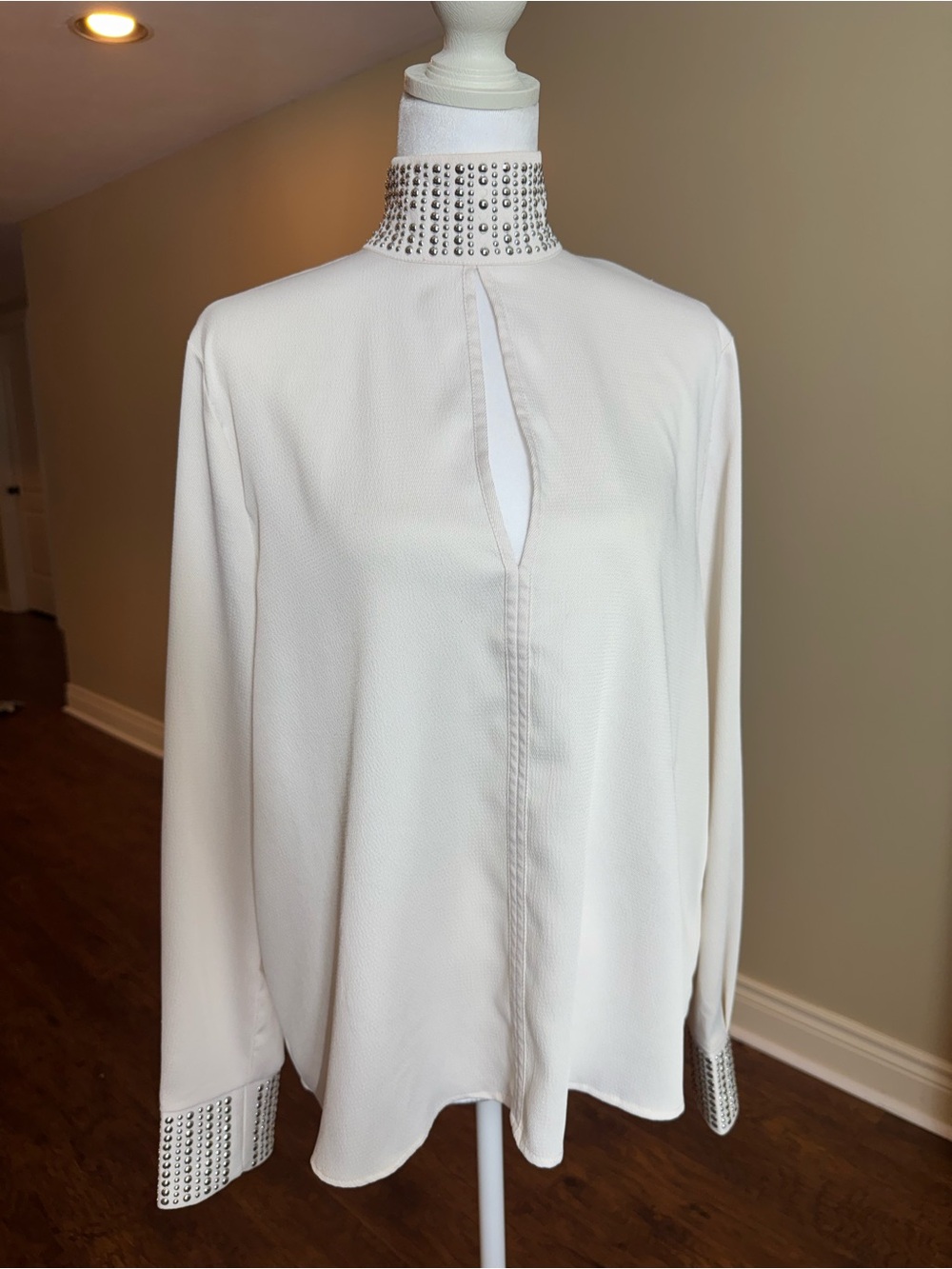 White Embellished High-Neck Blouse